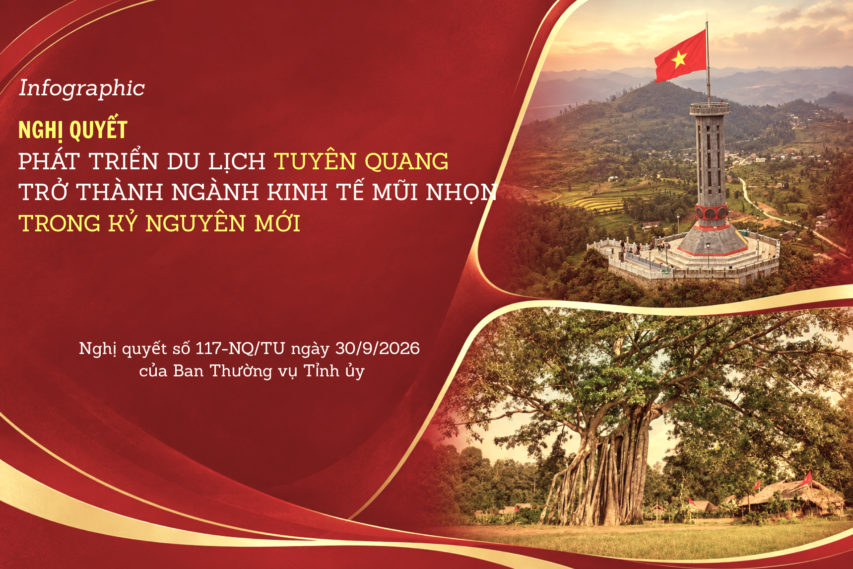 Infographic Nghị quyết số 117-NQ/TU - phát triển du lịch Tuyên Quang trở thành ngành kinh tế mũi nhọn trong kỷ nguyên mới